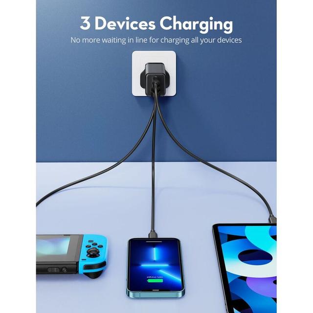 فيش جداري شاحن حائط 3 منافذ راف باور 65 واط RAVPower GaN 3-Port Wall Charger - SW1hZ2U6MTc3MjgyMw==