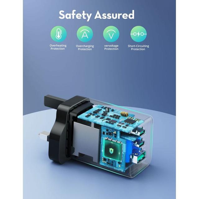 فيش جداري شاحن حائط 3 منافذ راف باور 65 واط RAVPower GaN 3-Port Wall Charger