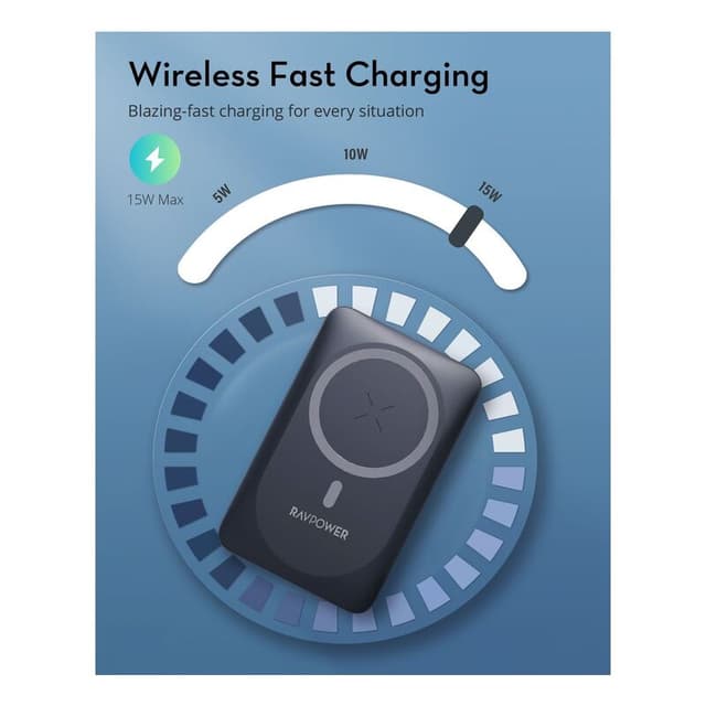 شاحن متنقل باور بنك لاسلكي راف باور 10000 مللي أمبير Ravpower Magnetic Wireless Power Bank