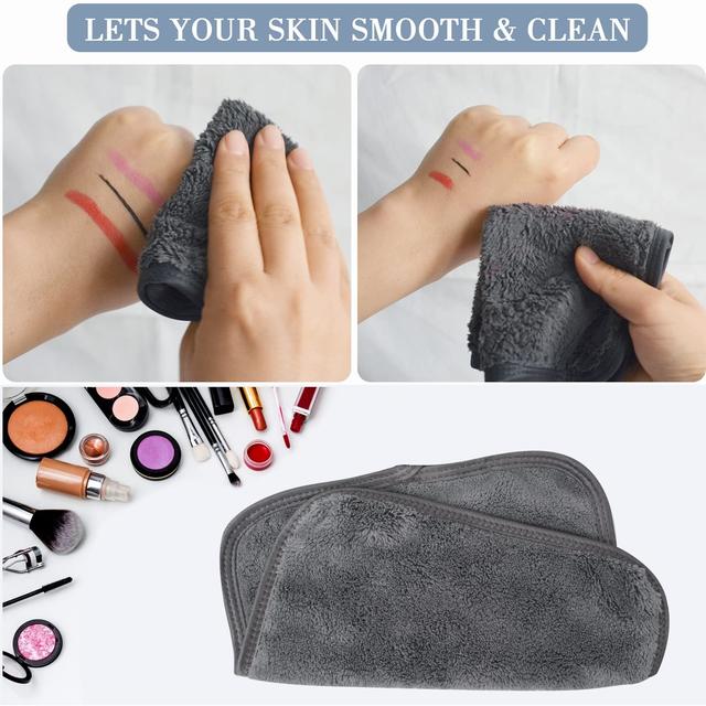 Wownect (Pack Of 4) Makeup Remover Cloth Soft Microfiber Reusable Facial Cleansing Towel Machine Washable Cloth Suitable for All Skin Types- Grey - SW1hZ2U6MTc2MTk3Nw==