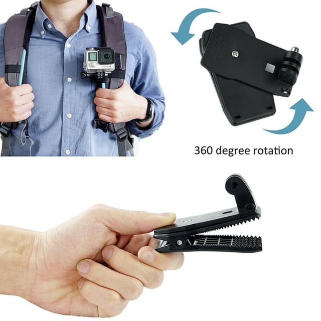 حزام تثبيت الكاميرا للرأس مع مشبك للحقيبة أسود من او اوزون O Ozone Replacement Head & Backpack Mount Bundle Compatible with GoPro Hero/ SJCAM/ YI DJI Osmo Action Cameras