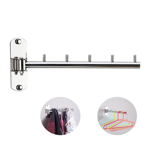 O Ozone 180 Degree Rotatable Clothes Hanger [ Coat Hanger ] Stainless Steel Cloth Hanger Wall Mount [ 5 Hooks ] for Bathroom, Bedroom, Laundry Room - Silver - SW1hZ2U6MTc2NDMxNQ==