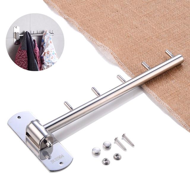 O Ozone 180 Degree Rotatable Clothes Hanger [ Coat Hanger ] Stainless Steel Cloth Hanger Wall Mount [ 5 Hooks ] for Bathroom, Bedroom, Laundry Room - Silver - SW1hZ2U6MTc2NDMxOQ==