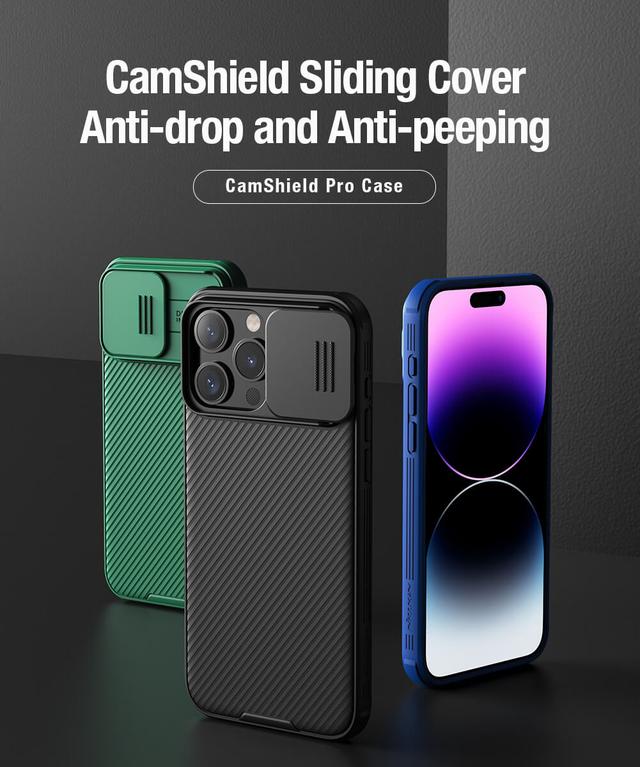 كفر ايفون 15 برو أزرق مع غطاء كاميرا بولي كربونات نيلكين Nillkin Camshield Pro Cover for iPhone 15 Pro Case with Sliding Camera Cover - 355301