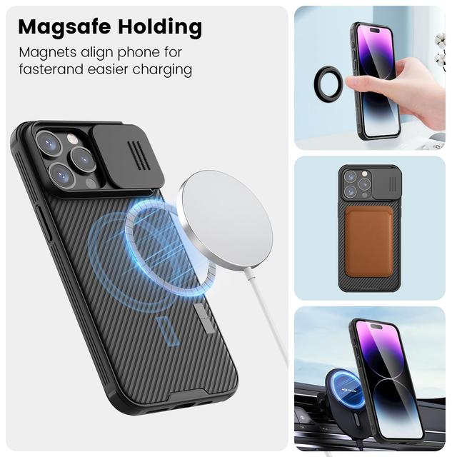 Nillkin Magnetic Case for iPhone 15 Pro Case, Compatible with MagSafe, Sliding Camera Cover CamShield Pro Magnetic Slim Shockproof Protective Phone Case -Black - SW1hZ2U6MTc2NDUwNQ==
