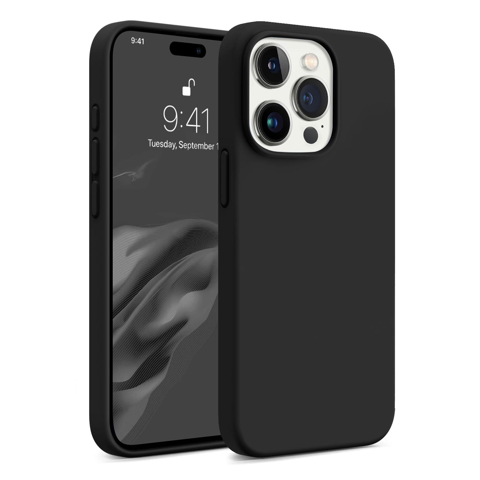 كفر جوال ايفون 15 برو أسود سيليكون او اوزون O Ozone Compatible with iPhone 15 Pro Case, Liquid Silicone Case