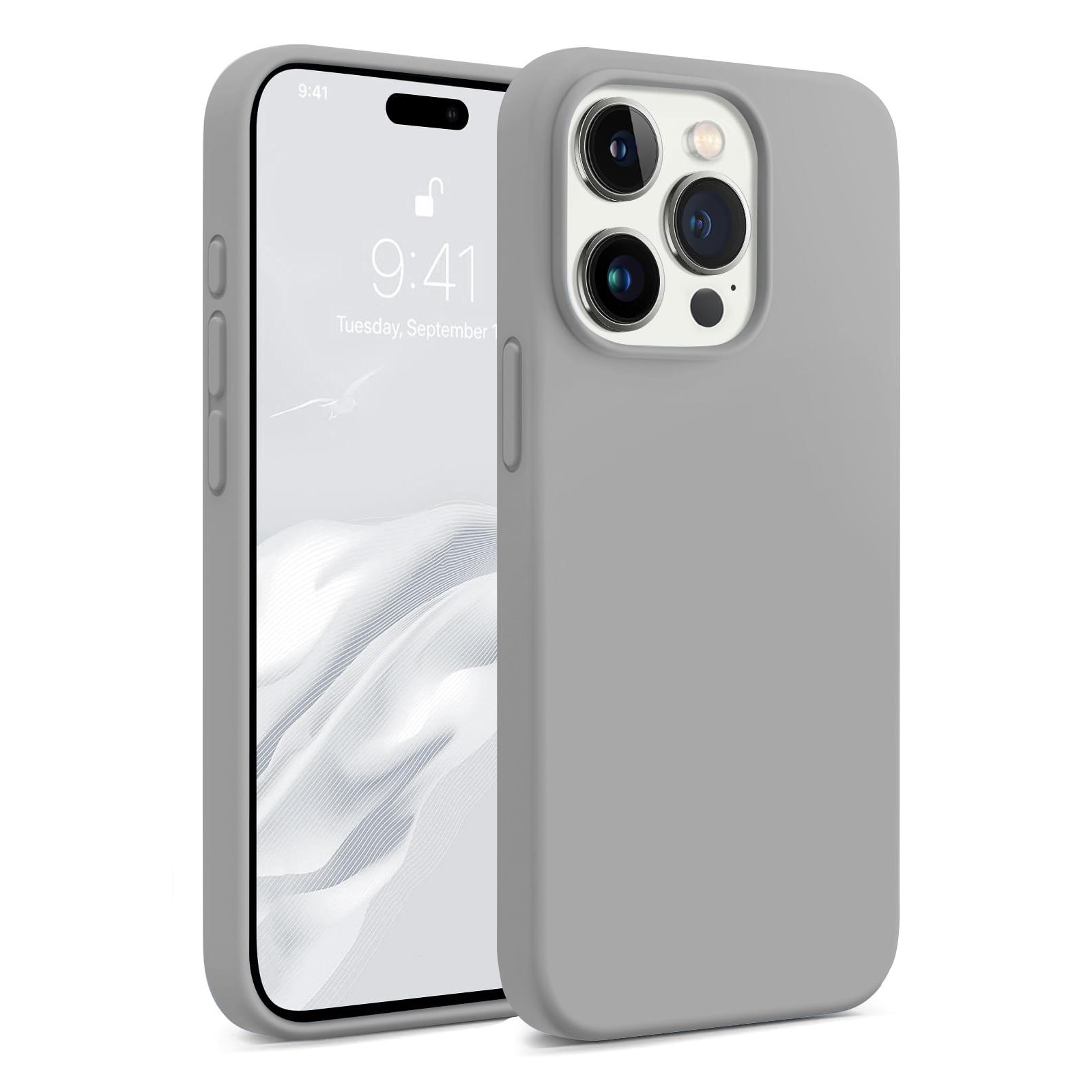 كفر جوال ايفون 15 برو رمادي فاتح سيليكون او اوزون O Ozone Compatible with iPhone 15 Pro Case, Liquid Silicone Case