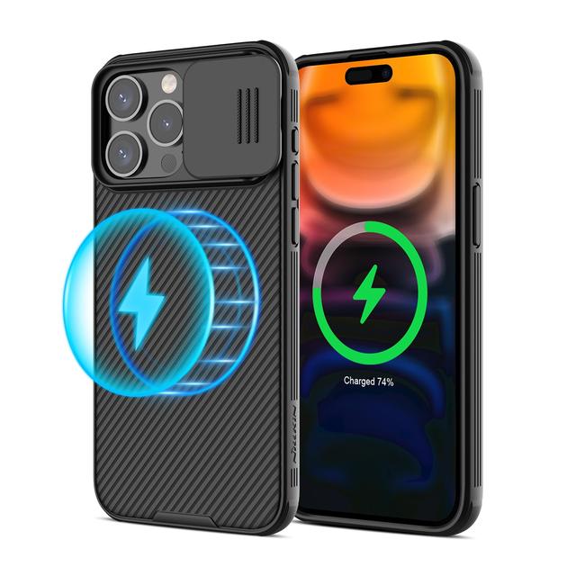 كفر ايفون 15 برو ماكس ماغ سيف أسود مع غطاء كاميرا بولي كربونات نيلكين Nillkin Magnetic Case for iPhone 15 Pro Max Case, Compatible with MagSafe, Sliding Camera Cover - SW1hZ2U6MTc2NDQ5NQ==