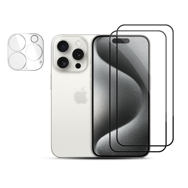 O Ozone [ 2 Pack ] Screen Protector for iPhone 15 Pro Max With Camera Lens Protector , 9H Hardness Scratch Resistant Full Coverage Screen Guard HD Ultra-thin Tempered Glass Screen Guard