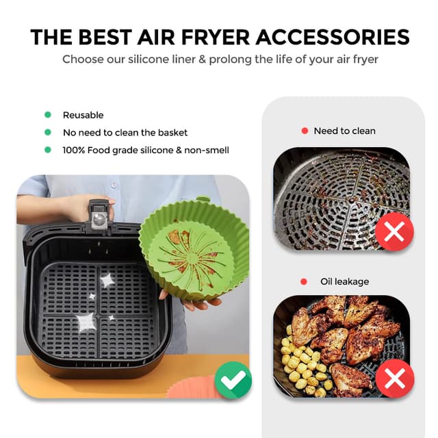 قالب سيليكون لمقلاة هوائية مقاس 2.5 - 5.5 لتر عدد 2 لون أسود وأحمر O Ozone Silicone Air Fryer Liner