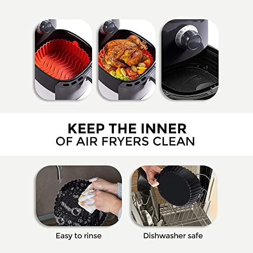 O Ozone Silicone Air Fryer Liner 8.5inch [Pack of Two] Reusable Air Fryer Silicone Basket Heat Resistant Easy Cleaning Air fryers Round Size from 3.5Ltr to 6.5 Ltr Air fryer Oven Accessories - Blue/Grey