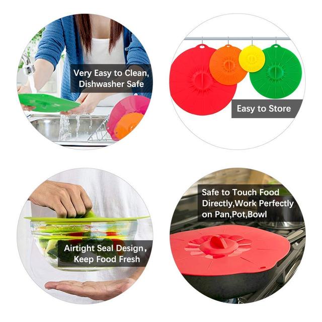 غطاء سيليكون للأطباق 5 قطع مقاومة للحرارة او اوزون O Ozone Reusable Silicone Suction Lids Heat Resistant Microwave Cover for Food Covers Lids for Cups