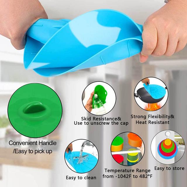 غطاء سيليكون للأطباق 5 قطع مقاومة للحرارة او اوزون O Ozone Reusable Silicone Suction Lids Heat Resistant Microwave Cover for Food Covers Lids for Cups