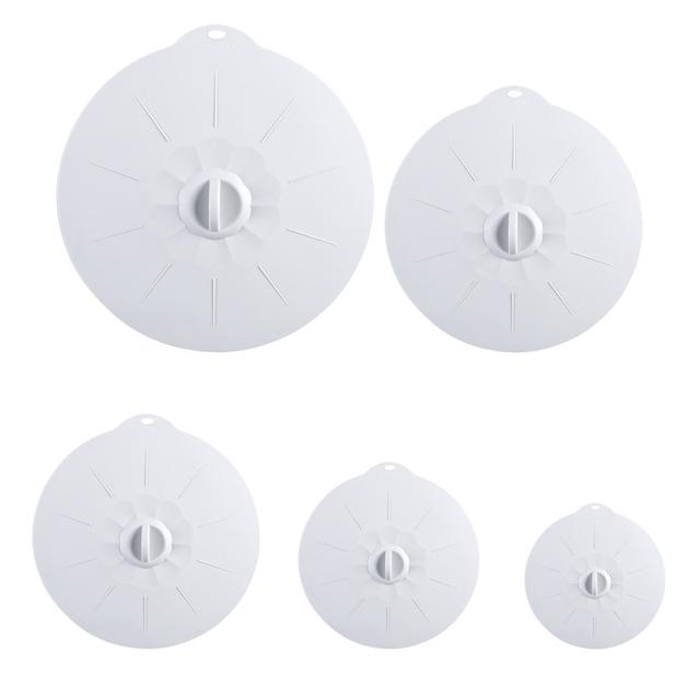 غطاء سيليكون للأطباق 5 قطع مقاومة للحرارة رمادي او اوزون O Ozone Reusable Silicone Suction Lids Heat Resistant Microwave Cover for Food Covers Lids for Cups