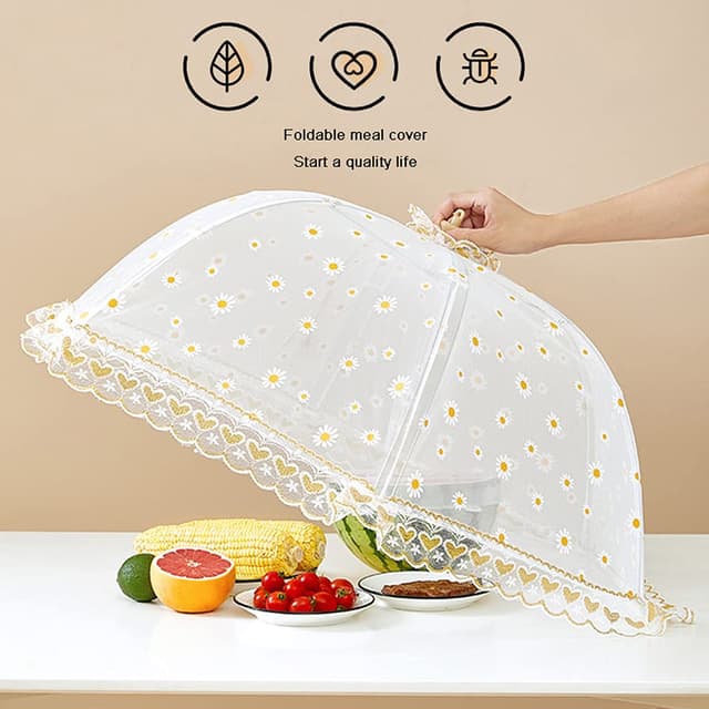 غطاء للطعام 80/70 سم لون أبيض من او اوزون O Ozone Pop Up Picnic Net Food Cover Tent Mesh Food