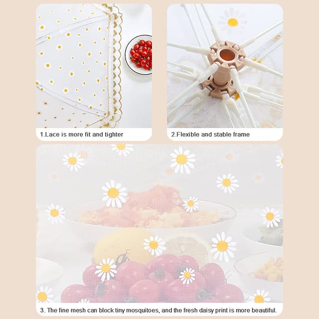 غطاء للطعام 80/70 سم لون أبيض من او اوزون O Ozone Pop Up Picnic Net Food Cover Tent Mesh Food