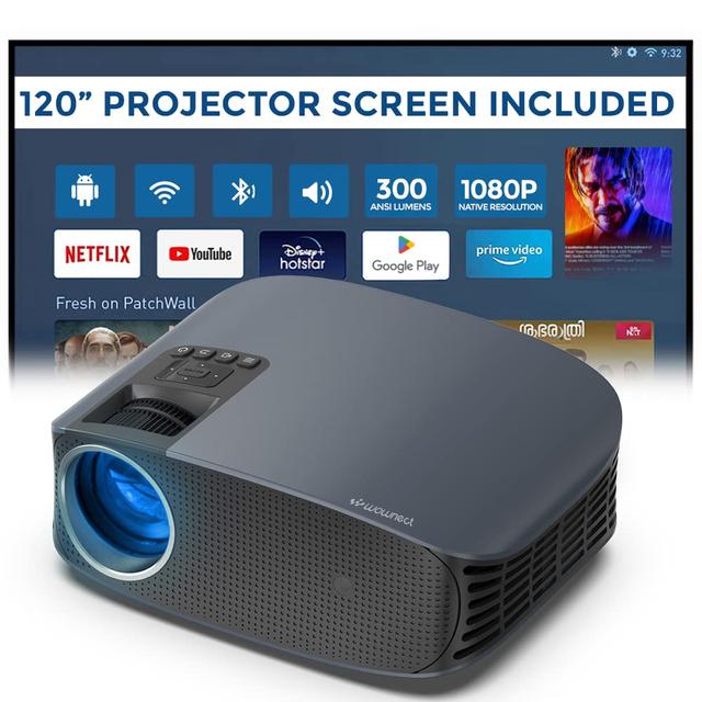 Wownect Android Projector with 120 Inch Projector Screen | Mobile Screen Mirroring Outdoor Projector with 200" Display | Android 9.0 TV Download Apps WiFi Bluetooth Home Theater Video Projector 4k - SW1hZ2U6MTc2MTkwNg==