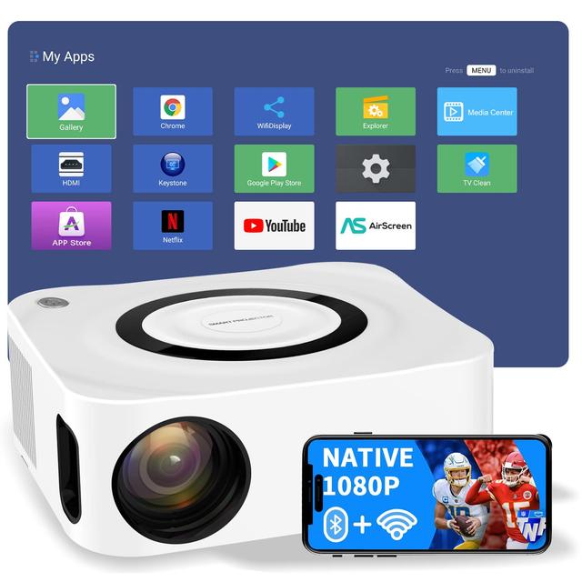 Wownect Portable Android Projector|Native 1080P 4K HD Projector with 5G WiFi & Bluetooth |200” Display Supported Mini Projector for Outdoor & Movies Home Theater Compatible with Smartphone AV HDMI USB - SW1hZ2U6MTc2MTgzOA==