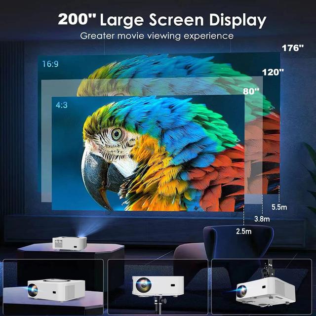 Wownect Portable Android Projector|Native 1080P 4K HD Projector with 5G WiFi & Bluetooth |200” Display Supported Mini Projector for Outdoor & Movies Home Theater Compatible with Smartphone AV HDMI USB - SW1hZ2U6MTc2MTg0NA==