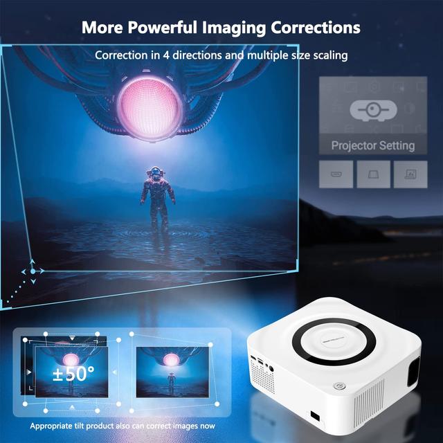 بروجكتر سمارت 1080 بكسل يدعم 4K لون أبيض من وونكيت Wownect Portable Android Projector - SW1hZ2U6MTc2MTg0OA==