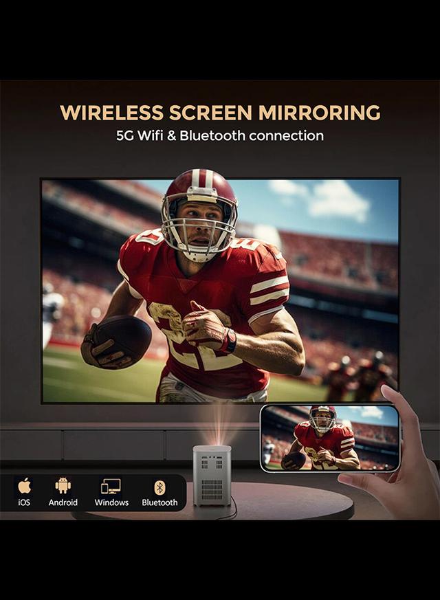 بروجكتر سمارت 5500 لومن بدقة 1080 بكسل مع شاشة عرض 150 بوصة لون أبيض من وونكت Wownect Smart Mini Android Projector