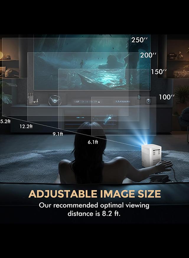 بروجكتر سمارت 5500 لومن بدقة 1080 بكسل مع شاشة عرض 150 بوصة لون أبيض من وونكت Wownect Smart Mini Android Projector