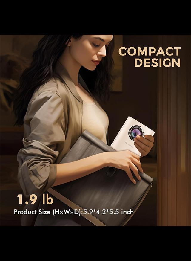 بروجكتر سمارت 5500 لومن بدقة 1080 بكسل مع شاشة عرض 150 بوصة لون أبيض من وونكت Wownect Smart Mini Android Projector