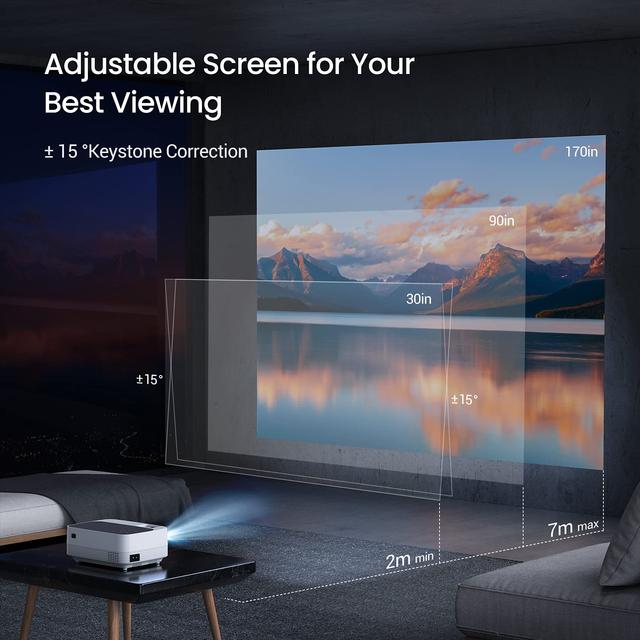 Wownect Android Projector |1080P Full HD Supported 4000L Outdoor Portable Projector, 200" Display Home Theater Movie Projector for Outdoor Movies, Compatible with TV Stick, HDMI, VGA, AV - SW1hZ2U6MTc2MTk0Nw==