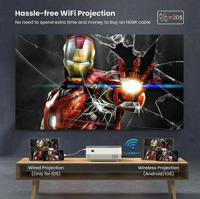 Wownect Android Projector |1080P Full HD Supported 4000L Outdoor Portable Projector, 200" Display Home Theater Movie Projector for Outdoor Movies, Compatible with TV Stick, HDMI, VGA, AV - SW1hZ2U6MTc2MTk1NQ==