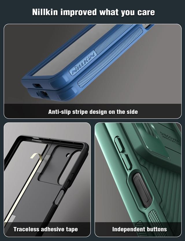 Nillkin Camshield Pro Cover for Samsung Galaxy Z Fold 5 Slim S Pen Case with Slide Camera Cover & Hinge Protection & Metal Kickstand & Wireless Charging, Thin and Slim Protective Phone Case - Green - SW1hZ2U6MTc2NDU2OA==