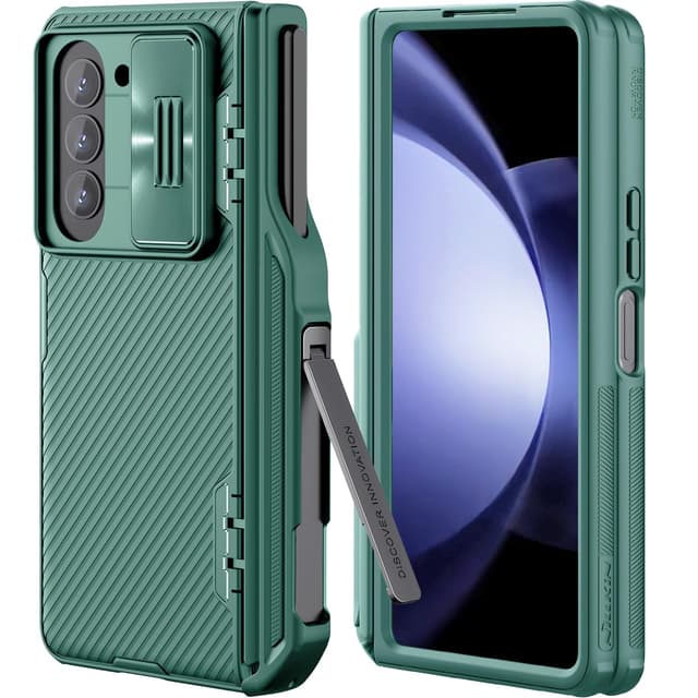 كفر سامسونج جالاكسي زد فولد 5 أخضر مع غطاء كاميرا بولي كربونات نيلكين Nillkin Camshield Pro Cover for Samsung Galaxy Z Fold 5 Slim S Pen Case & Metal Kickstand