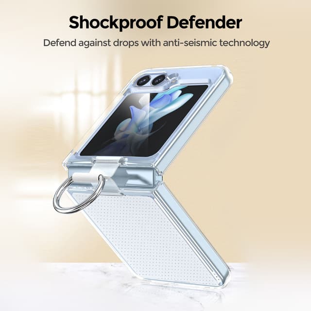 كفر جوال سامسونج جالاكسي زد فليب 5 مع تعليقة جوال شفاف بولي كربونات او اوزون O Ozone Clear Case for Samsung Galaxy Z Flip 5 Cover with Ring Holder