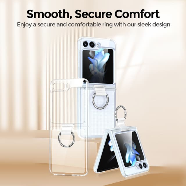 كفر جوال سامسونج جالاكسي زد فليب 5 مع تعليقة جوال شفاف بولي كربونات او اوزون O Ozone Clear Case for Samsung Galaxy Z Flip 5 Cover with Ring Holder