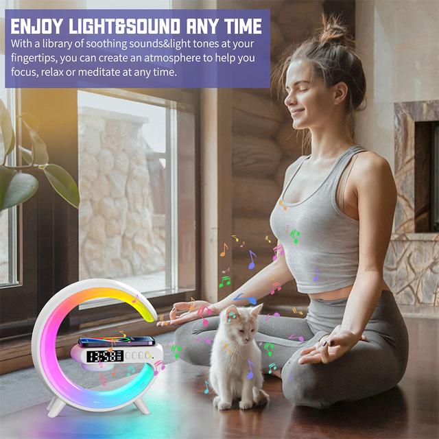 O Ozone Wireless Charger Atmosphere Lamp | G Shape Light Up Wireless Speaker|Portable LED Bluetooth Speaker Night Light Touch Lamp Alarm Clock with Music Sync, App Control for Bedroom Home Decor-White - SW1hZ2U6MTc2MjY0Ng==