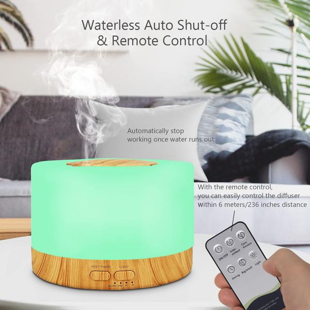 O Ozone 700ml Essential Oil Diffuser, Premium 5 In 1 Ultrasonic Aromatherapy Aroma Oil Diffuser Humidifier Remote Aroma Diffuser With Auto Shut-off Function, 7 Color Light High/Low Mist Timer Diffuser for Home Bedroom Office-