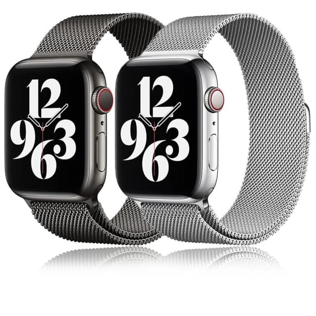 O Ozone Milanese Loop Metal Bands Compatible with Apple Watch Band 42mm 44mm 45mm 49mm, Magnetic Mesh Replacement Wristband For Apple Watch Series SE 8 7 6 5 4 3 2 1 Ultra Women Men-Black/sliver - 622351
