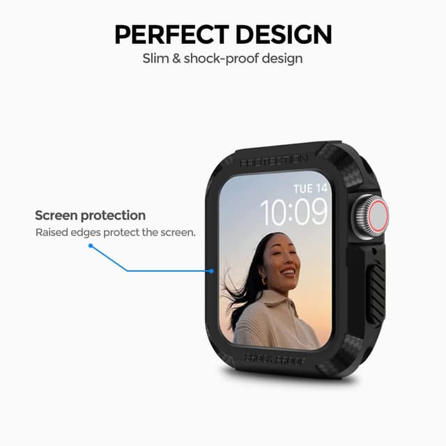 كفر حماية لساعة ابل 8 مع شاشة حماية 41 مم عدد 6 بألوان شفاف أسود وردي أزرق أخضر ورمادي من او اوزون O Ozone Rugged Cover Series Compatible with Apple Watch Series 8 Case