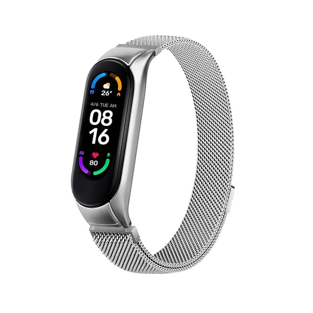سوار ساعة شاومي مي باند 7 مغناطيسي لون فضي من او اوزون O Ozone Milanese Strap for Xiaomi Mi Band 7