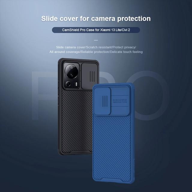 كفر شاومي 13 لايت / سيفي 2 أسود مع غطاء كاميرا بولي كربونات نيلكين Nillkin Camshield Pro Cover for Xiaomi 13 Lite / Civi 2 Case with Sliding Camera Cover - SW1hZ2U6MTc2NDU0Mg==
