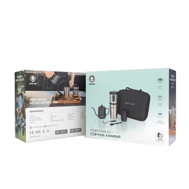 شنطة قهوة ماكينة صنع القهوة مع مطحنة مدمجة وإبريق جرين Green Lion Portable Coffee Maker Kettle Stainless Steel - SW1hZ2U6MTc2ODIyNA==
