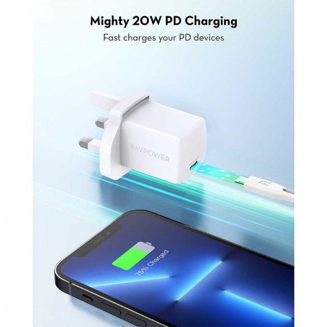 فيش جداري شاحن حائط تايب سي 20 واط راف باور Ravpower RP-PC167 PD 20W Wall Charger - SW1hZ2U6MTc2NjE5NA==