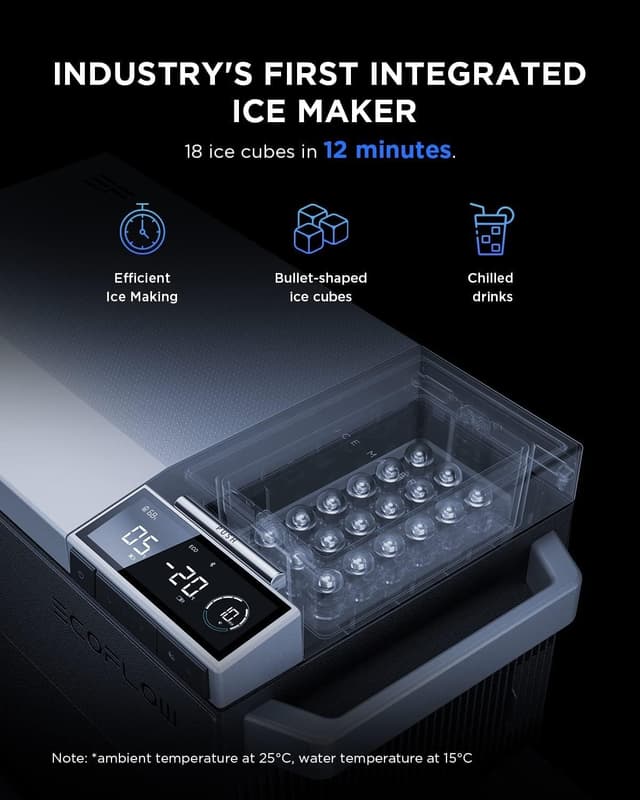 ثلاجة رحلات متنقلة ايكوفلو 38 لتر 120 واط مع صانعة ثلج مدمجة EcoFlow Glacier Portable Refrigerator