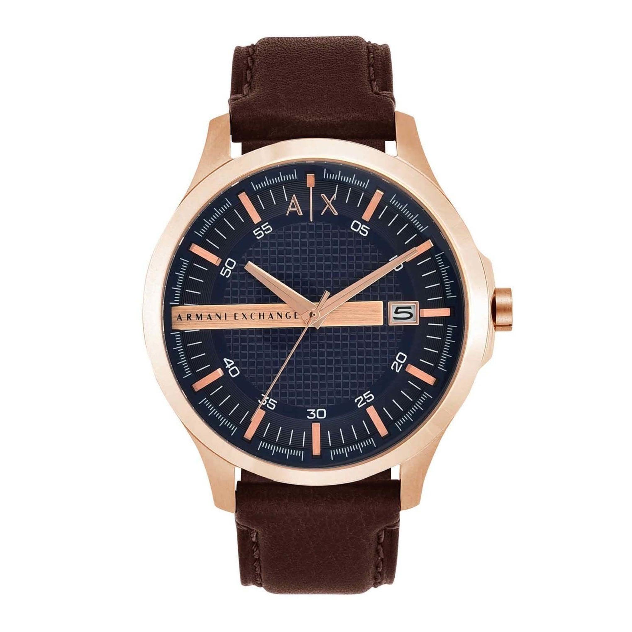 ساعة أرماني اكستشينج كوارتز للرجال بحزام جلدي بني اللون Armani Exchange Dress Brown Leather Band Quartz Watch Ax2172