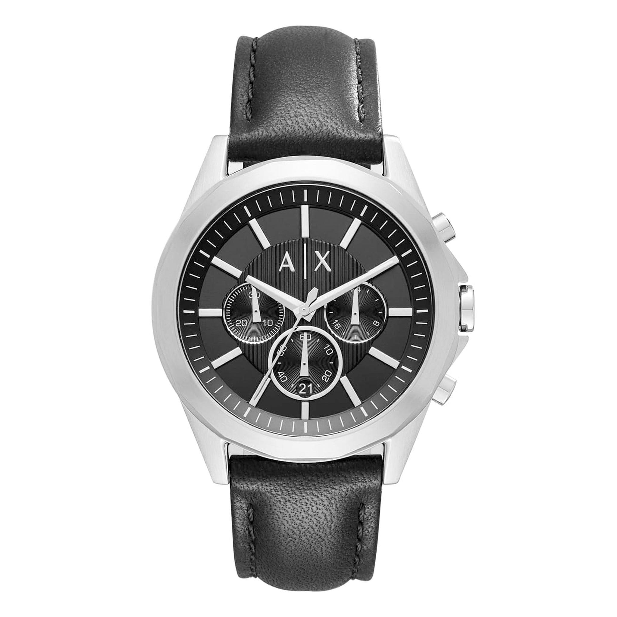 ساعة أرماني اكستشينج للرجال من الجلد باللون الاسود Armani Exchange Men's Black Leather Watch Ax2604