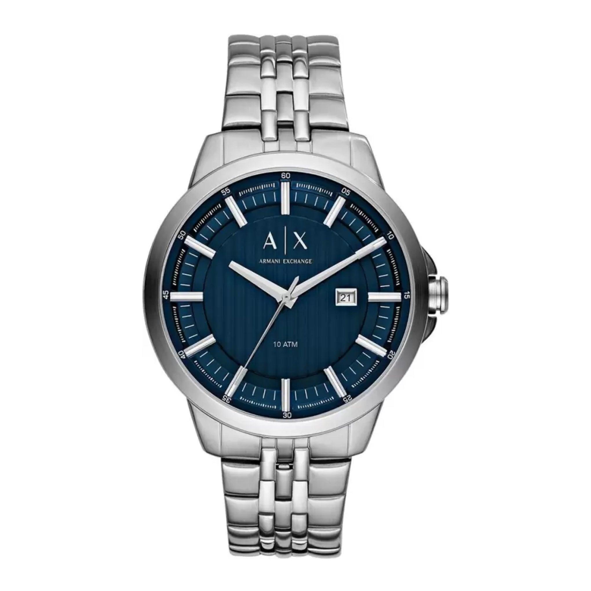 ساعة أرماني اكستشينج للرجال بمينا أزرق وحزام من الستانلس ستيل Armani Exchange Men's Blue Dial Stainless Steel Band Watch - Ax2261