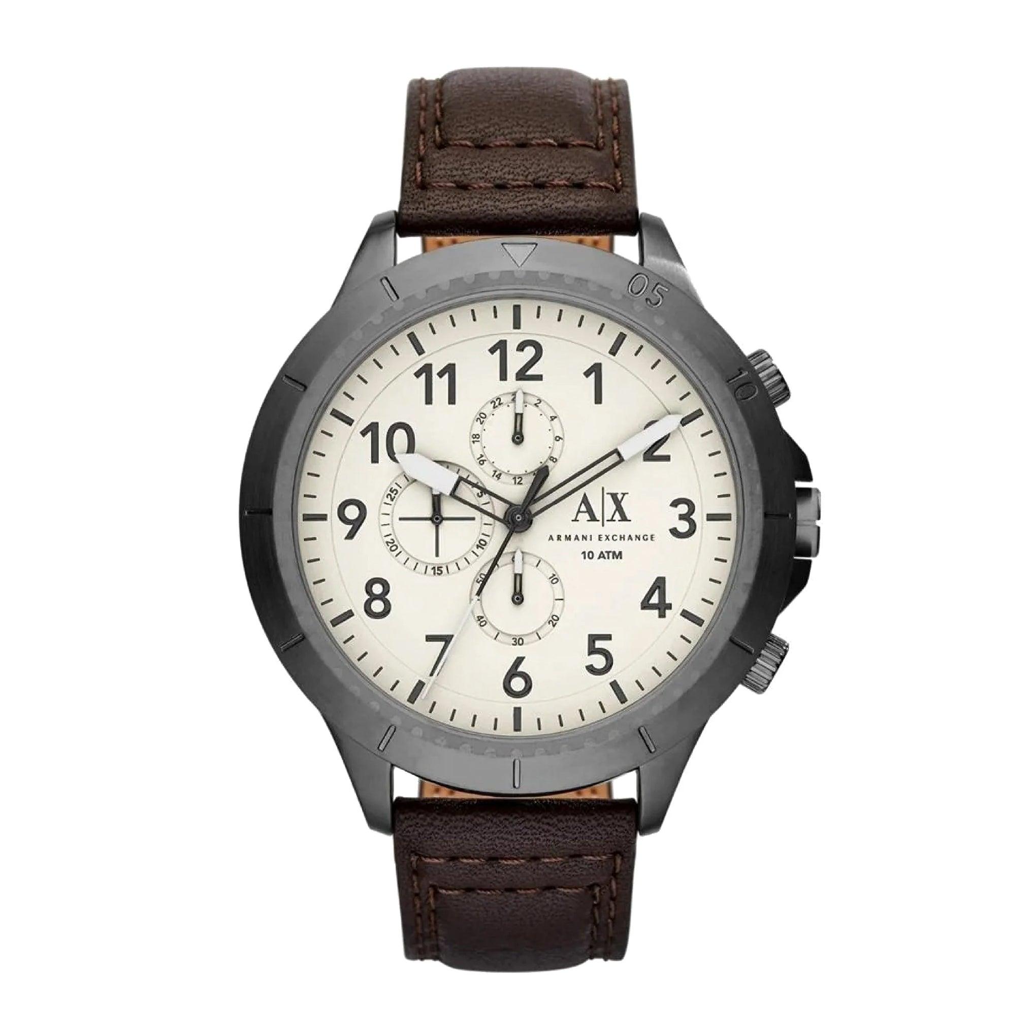 ساعة يد رجالية مقاس 50 ملم بحزام جلديّ بني أرماني Armani Exchange Men's Brown Leather Quartz Watch Ax1757