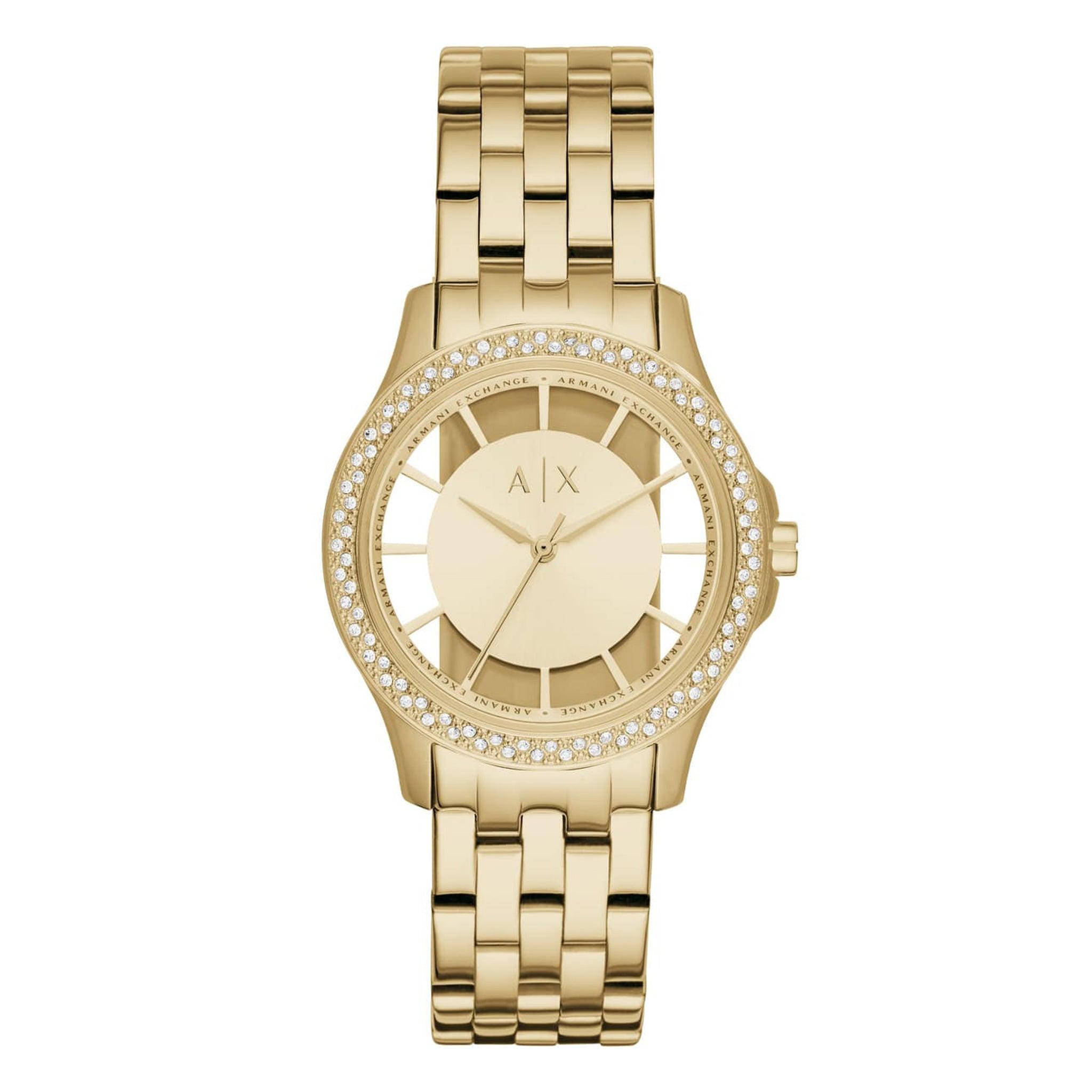 ساعة يد نسائية من الفولاذ مقاس 36 ملم باللون الذهبي أرماني Armani Exchange Women's Gold Stainless Steel Band Watch Ax5251