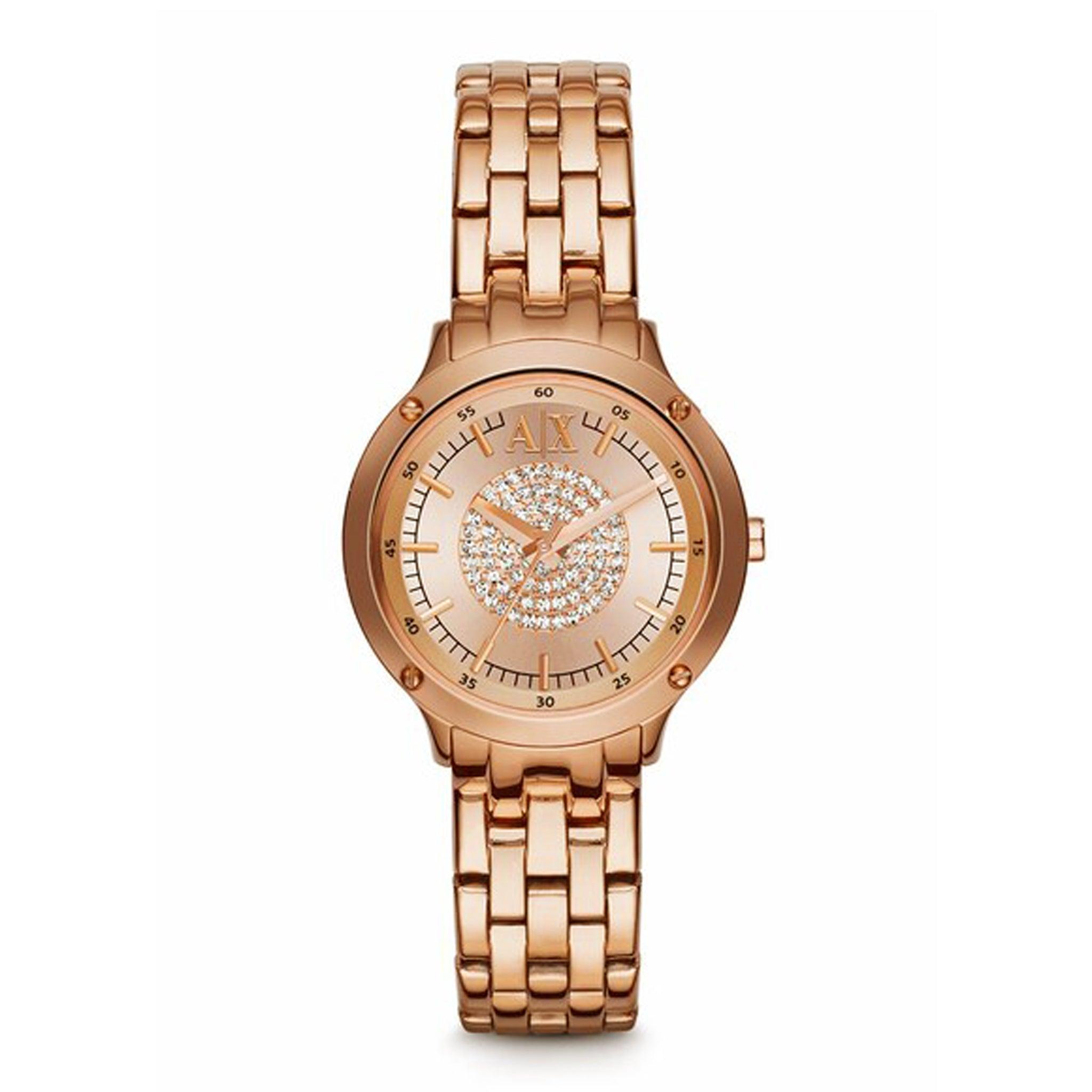 ساعة يد نسائية مقاس 30 ملم باللون الذهبي الوردي أرماني Armani Exchange Women's Pave Dial Rose Gold-Tone Watch Ax5416