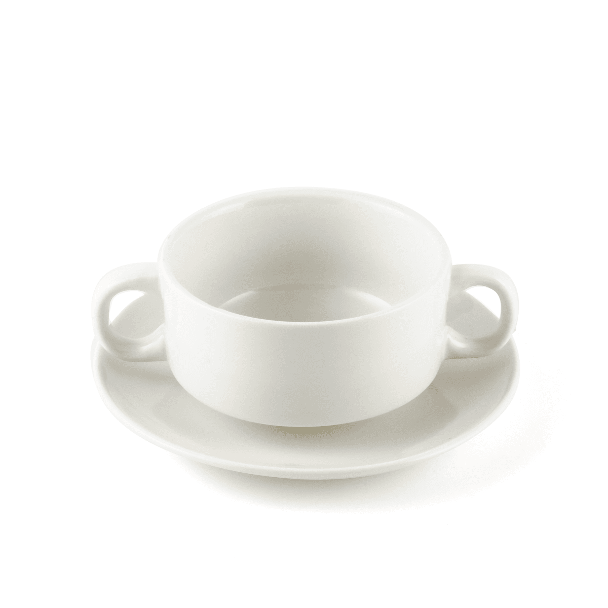 كوب حساء بورسلين عاجي مع مقابض وصحن 220 مل ب2ب B2B Ivory Porcelain Soup Cup with Handles & Saucer 