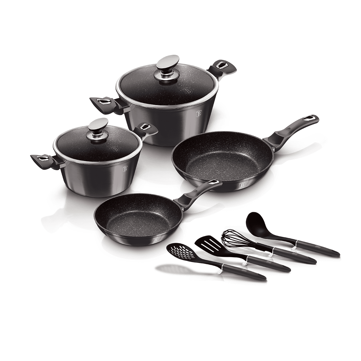 طقم اواني مطبخ 10 قطع المنيوم صناعة المجر رمادي بيرلينجر هاوس Berlinger Haus 10 Pieces Cookware Set Metallic Line Carbon Pro Collection Forged